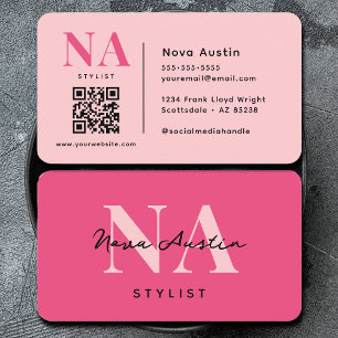 Tarjeta De Visita Código QR Rosa Monograma Lujo Tendencia Estética L