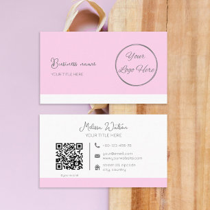 Tarjeta De Visita Código QR rosa pastel simple femenino