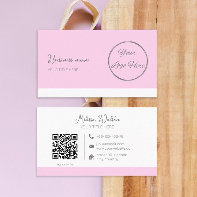 Tarjeta De Visita Código QR rosa pastel simple femenino (Subido por el creador)