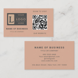 Tarjeta De Visita Código QR Rosa Polvoriento Moderno Minimalista Log