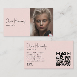 Tarjeta De Visita Código QR Rosa Rubor Foto de Artista de Maquillaje