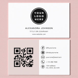 Tarjeta De Visita Código QR Rosa Social Media