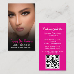 Tarjeta De Visita Código QR rosa y negro de tecnología de pestañas d