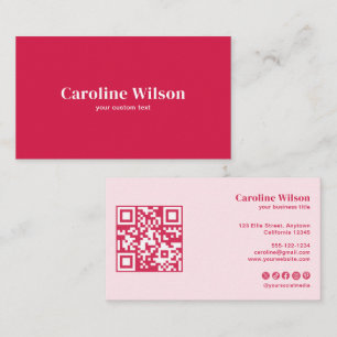 Tarjeta De Visita Código QR Rosa y Rojo Moderno Social Media Femenin