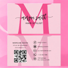 Tarjeta De Visita Código QR rosado caliente Script Nombre de monogra