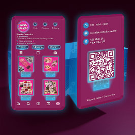 Tarjeta De Visita Código QR rosado cosmético de belleza holográfica