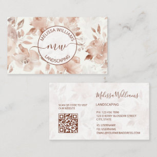 Tarjeta De Visita Código QR   Rosas Beige de Acuarela   Logo
