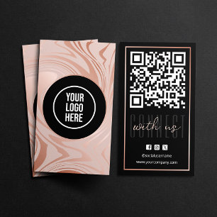 Tarjeta De Visita Código QR Rose Gold Negro Conectar Con Nosotros Mo