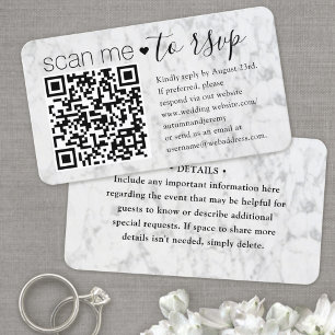 Tarjeta De Visita Código QR RSVP Boda Faux Marble Enclosure Card