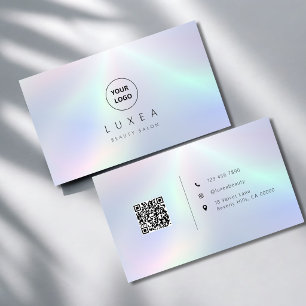 Tarjeta De Visita Código QR Salón de belleza holográfico moderno arc