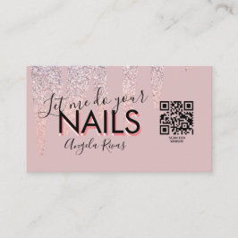Tarjeta De Visita Código QR Salón de Uñas Cotización Rosa Rubor Bril