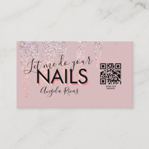 Tarjeta De Visita Código QR Salón de Uñas Cotización Rosa Rubor Bril