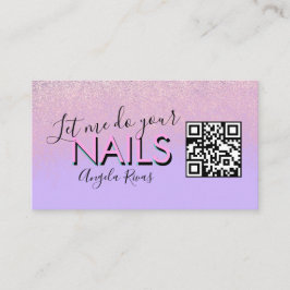 Tarjeta De Visita CÓDIGO QR Salón de Uñas Cotización Rosa Violeta 