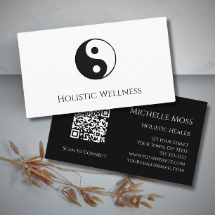Tarjeta De Visita Código QR Salud integral Yin Yang Wellness Simple