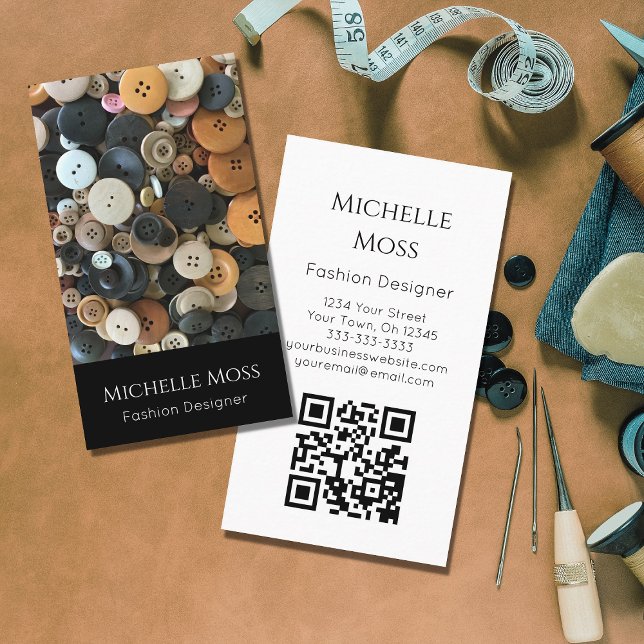 Tarjeta De Visita Código QR Scoder Botones del Diseñador de moda Neg (Subido por el creador)