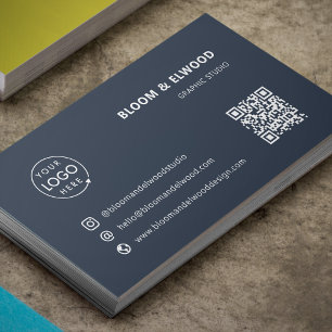Tarjeta De Visita Código QR Sencillo logotipo mínimo moderno azul de