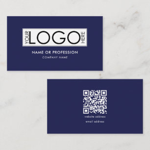 Tarjeta De Visita Código QR Sencillo Navy Azul logotipo de negocios 