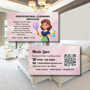 Tarjeta De Visita Código QR Servicio de Limpieza Casa Doncella Rosa