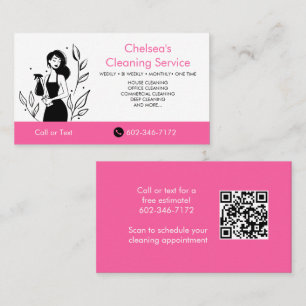 Tarjeta De Visita Código QR Servicio de Limpieza Casa Rosa Negocio