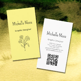 Tarjeta De Visita Código QR Simple Daisy Boho Yellow Graphic Designe