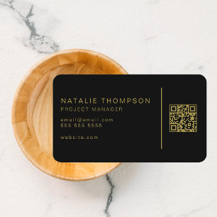 Tarjeta De Visita Código QR simple elegante elegante negro y oro