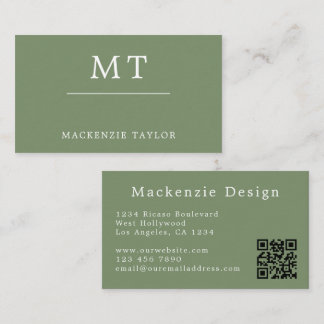 Tarjeta De Visita Código QR simple elegante profesional verde