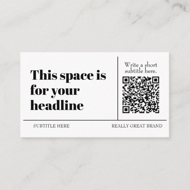 Tarjeta De Visita Código QR simple en blanco y negro personalizable  (Anverso)