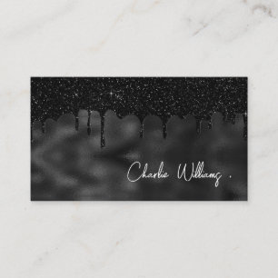 Tarjeta De Visita Código QR Simple Glitter Goteante Negro Minimalist