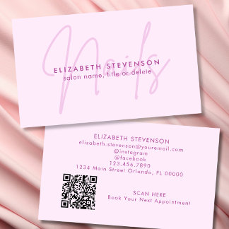 Tarjeta De Visita Código QR simple minimalista de artista de uñas co
