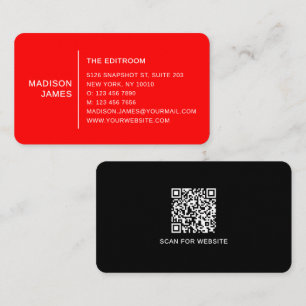 Tarjeta De Visita Código QR simple moderno minimalista rojo negro bl
