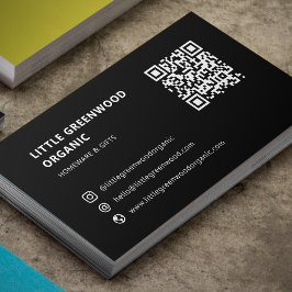 Tarjeta De Visita Código QR Simple Moderno Mínimo Instagram Negro