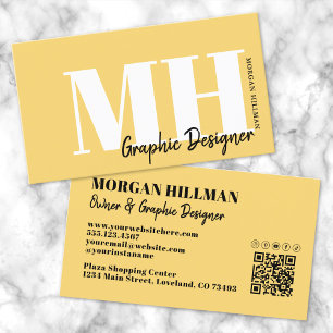 Tarjeta De Visita Código QR Simple Monograma Amarillo