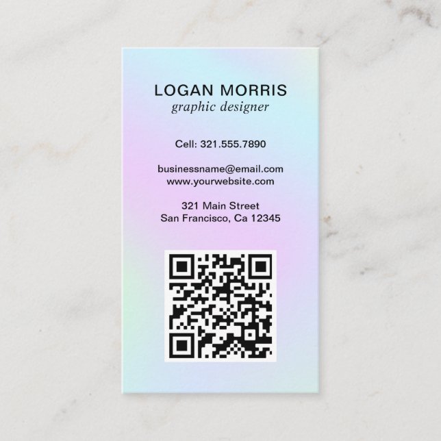 Tarjeta De Visita Código QR simple Pastel Holográfico moderno (Anverso)