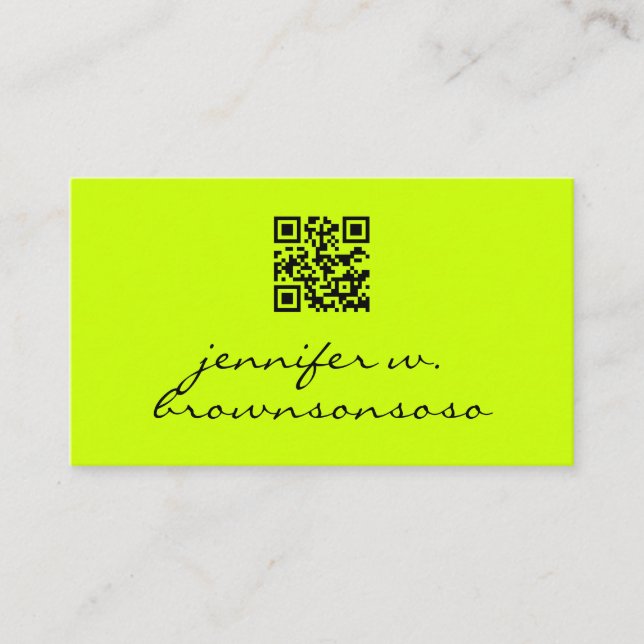 Tarjeta De Visita Código Qr simple y verde neón (Anverso)
