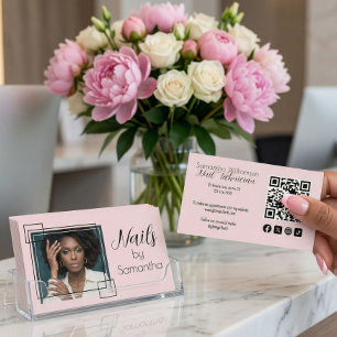 Tarjeta De Visita Código QR Social de Escritura en Rosa Sonrojo Foto