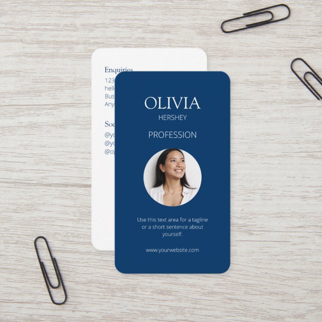 Tarjeta De Visita Código QR social de foto azul blanca/real (Anverso/Reverso In Situ)