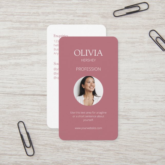 Tarjeta De Visita Código QR social de foto rosa blanca/turbia (Anverso/Reverso In Situ)