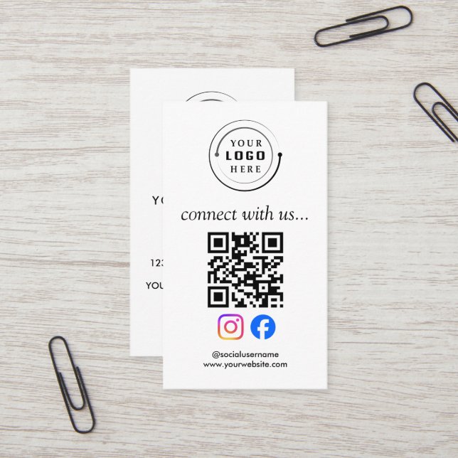 Tarjeta De Visita Código QR Social Moderno | Logo Personalizado (Anverso/Reverso In Situ)