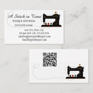 Tarjeta De Visita Código QR Stitch in Time Sewing Alteraciones Repar