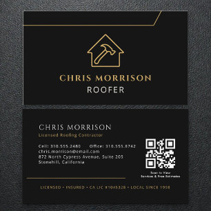 Tarjeta De Visita Código QR Techos Techador Profesional Negro Oro