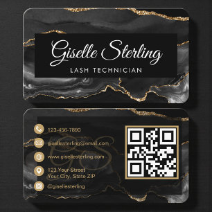 Tarjeta De Visita Código QR Técnico de Pestañas Black Gold