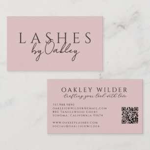 Tarjeta De Visita Código QR Técnico de Pestañas Minimalista Rosa Rub