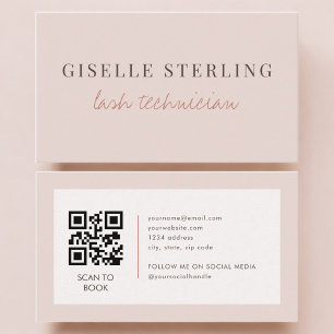 Tarjeta De Visita Código QR Técnico de Pestañas Rosa Rubor