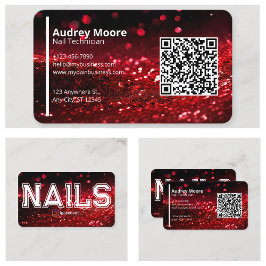 Tarjeta De Visita Código QR Técnico de Uñas Creativo Profesional
