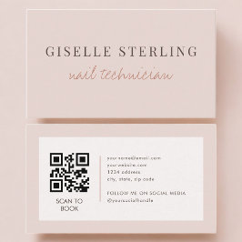 Tarjeta De Visita Código QR Técnico de Uñas Rosa Rubor 