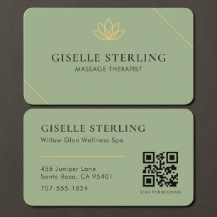 Tarjeta De Visita Código QR Terapeuta de Masaje Verde Sage 