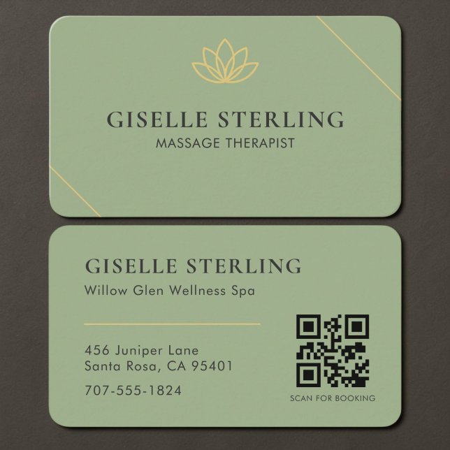 Tarjeta De Visita Código QR Terapeuta de Masaje Verde Sage  (Subido por el creador)
