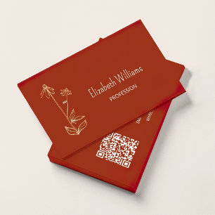 Tarjeta De Visita Código QR   Terracota de cobre con flores silvestr