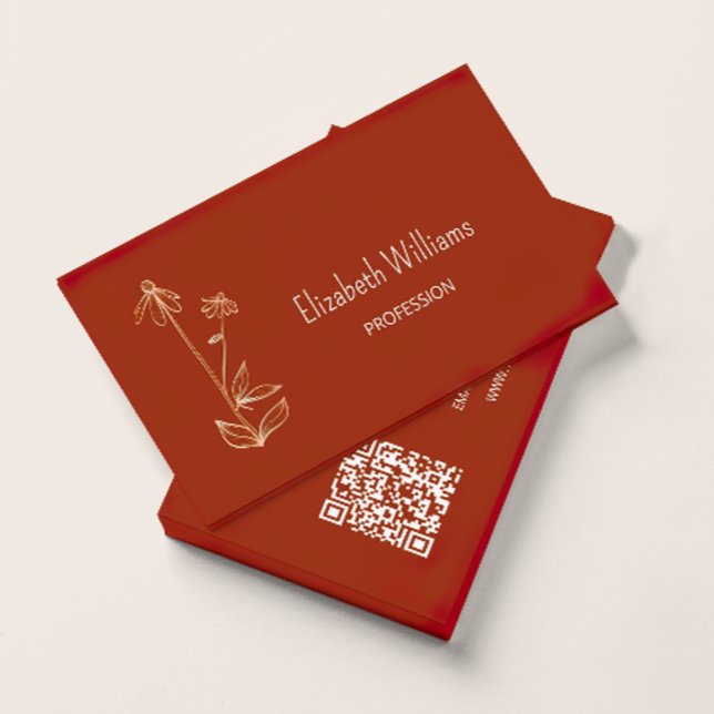 Tarjeta De Visita Código QR | Terracota de cobre con flores silvestr (Subido por el creador)
