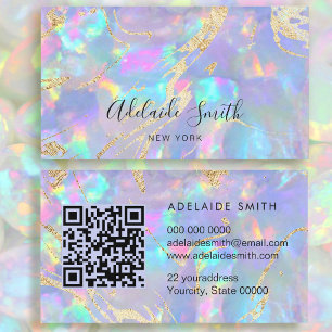 Tarjeta De Visita código QR textura de piedra de ópalo azul pastel
